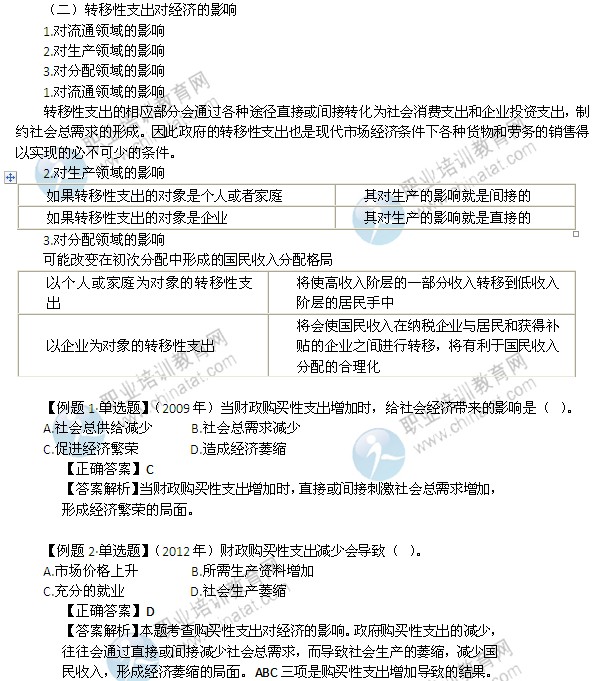 2014年中級經(jīng)濟(jì)師考試財政稅收精講：財政支出的經(jīng)濟(jì)影響