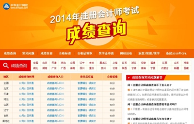 2014年注會(huì)考試成績查詢