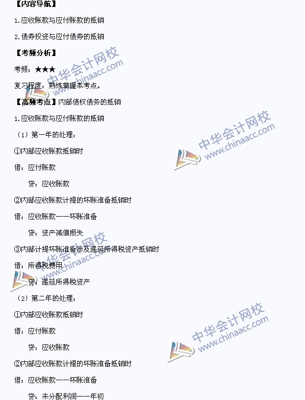中級會(huì)計(jì)職稱考試《中級會(huì)計(jì)實(shí)務(wù)》高頻考點(diǎn)：內(nèi)部債權(quán)債務(wù)的抵銷
