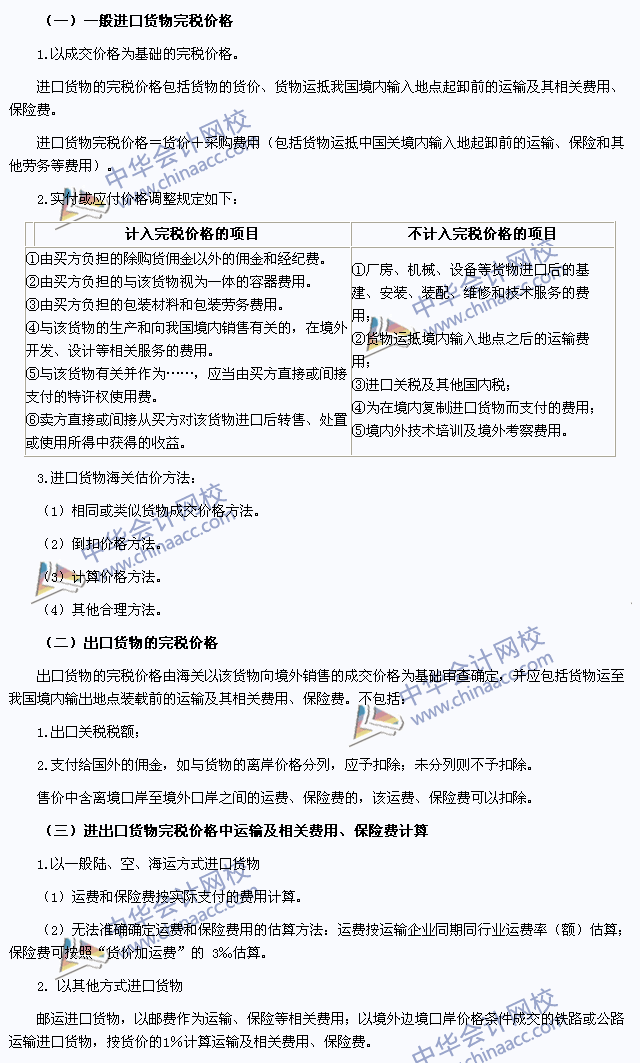 2015年注冊會計師《稅法》高頻考點：關(guān)稅完稅價格
