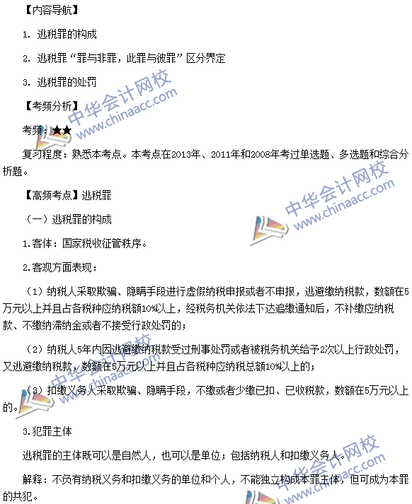 稅務(wù)師《涉稅服務(wù)相關(guān)法律》高頻考點：逃稅罪