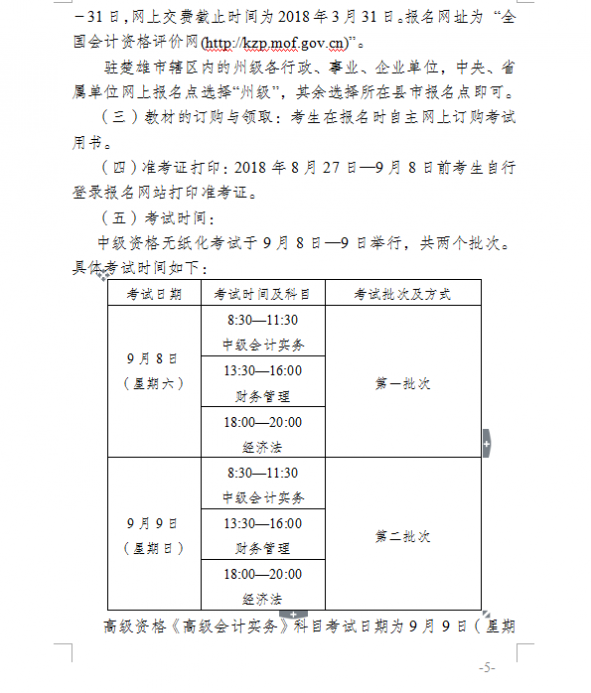 2018年云南楚雄州中級會計(jì)職稱考試報(bào)名通知