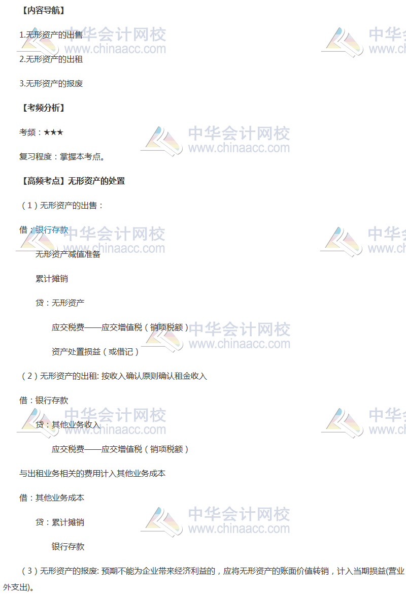 2018年《中級會計實務》高頻考點：無形資產(chǎn)的處置