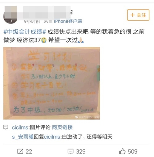 等中級會計職稱成績很焦灼 上了微博熱搜成績都沒出來？