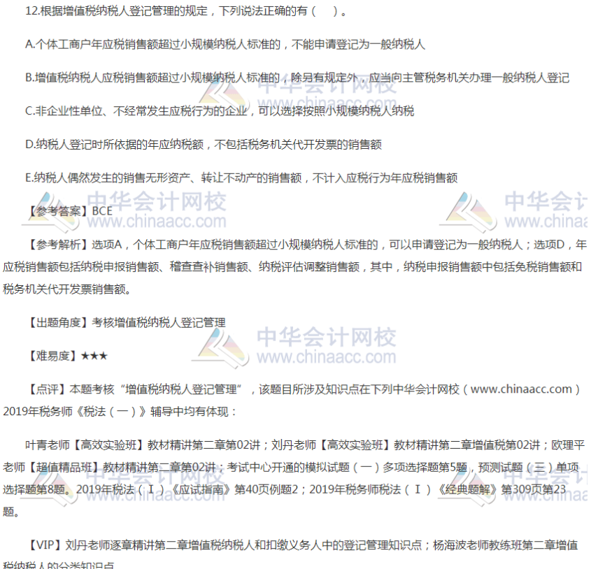 2019稅務師考試稅法一試題多選題12