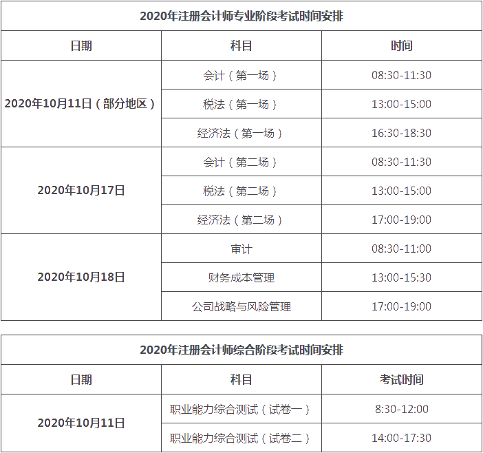 貴州2020年注會考試時(shí)間安排新鮮出爐！