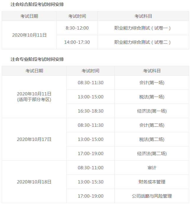 江西2020年注會(huì)考試科目定了！