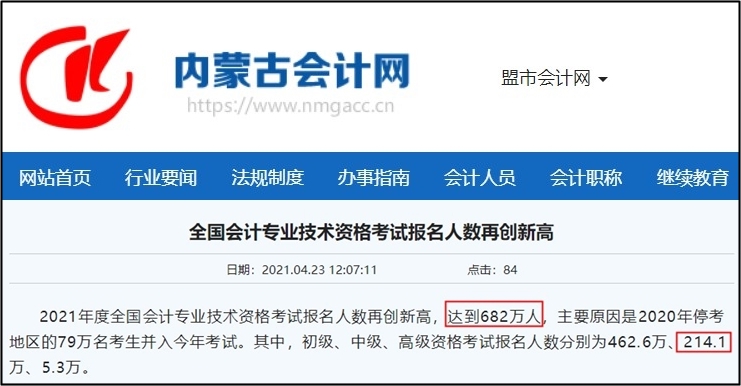 官宣：2021中級會計報名人數為214.1萬！考試難度再升級？