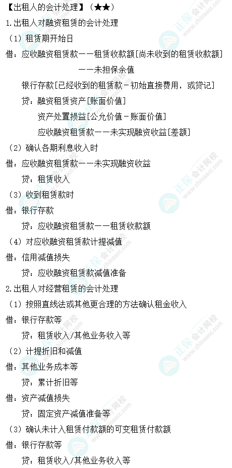 《中級會計實務》必備分錄：出租人的會計處理