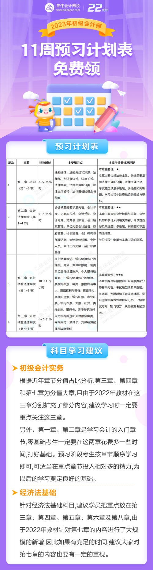 2023年初級會計(jì)考試11周預(yù)習(xí)計(jì)劃表免費(fèi)領(lǐng)！