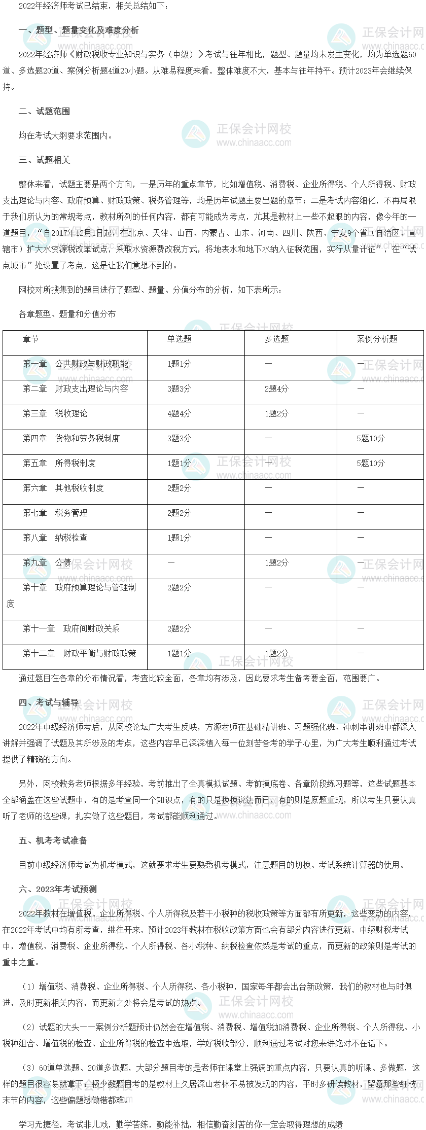 2022年中級經(jīng)濟師《財政稅收》考情分析及2023考情預測