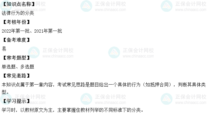 中級會計經(jīng)濟(jì)法二十大恒重考點：法律行為的分類