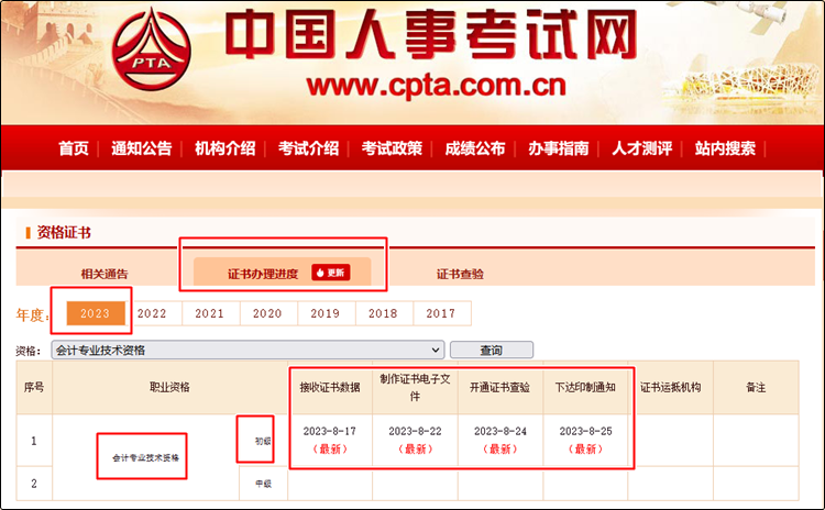 據(jù)查詢：2023年初級會計證書已下達印制通知 進度更新 坐等領(lǐng)證！