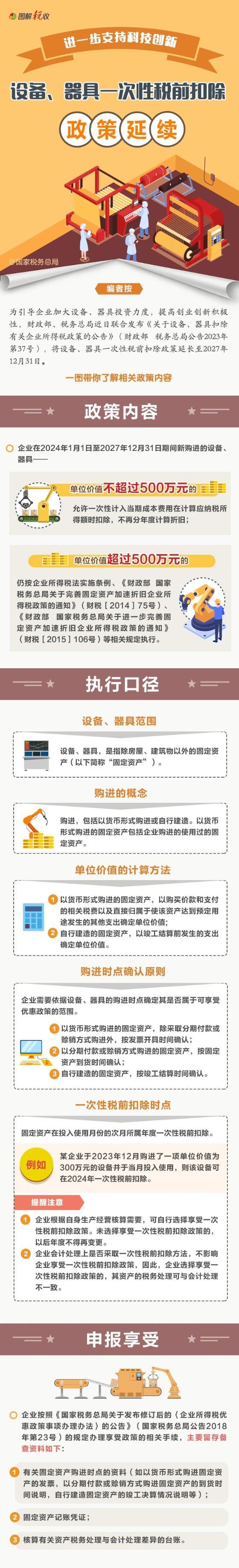 設(shè)備、器具一次性稅前扣除政策延續(xù)