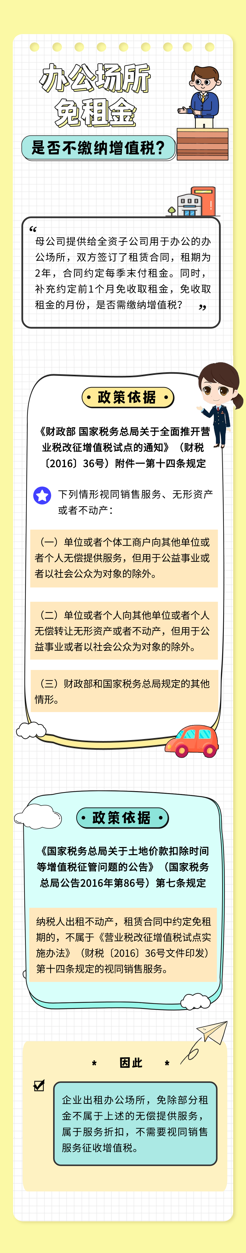辦公場所免租金是否不繳納增值稅？