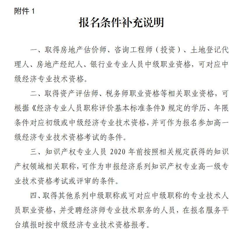 高級經(jīng)濟(jì)師報名條件補(bǔ)充說明