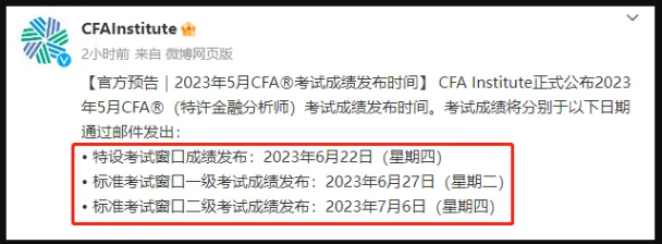 5月CFA考試成績公布時間已定？