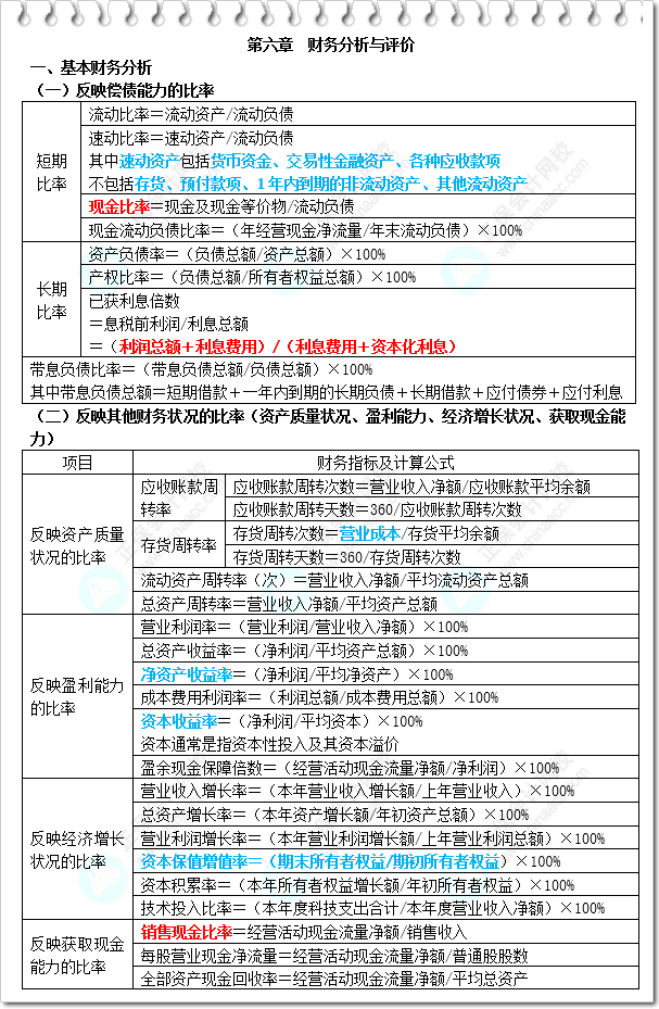 《財務與會計》三色筆記-第6章 財務分析與評價