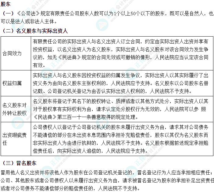 2024中級會計《經(jīng)濟法》必會考點-股東