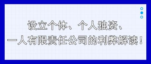設(shè)立個(gè)體、個(gè)人獨(dú)資、一人有限責(zé)任公司的利弊解讀！