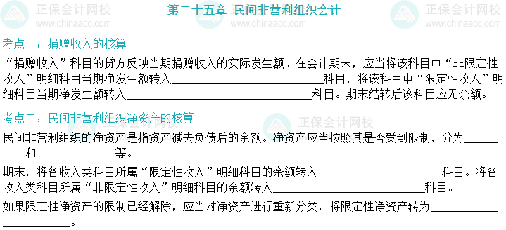 【默寫本】2024中級會計實務(wù)填空記憶——民間非營利組織會計