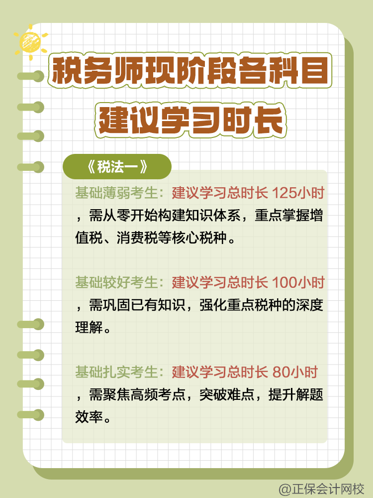 稅務(wù)師現(xiàn)階段各科目建議學習時長