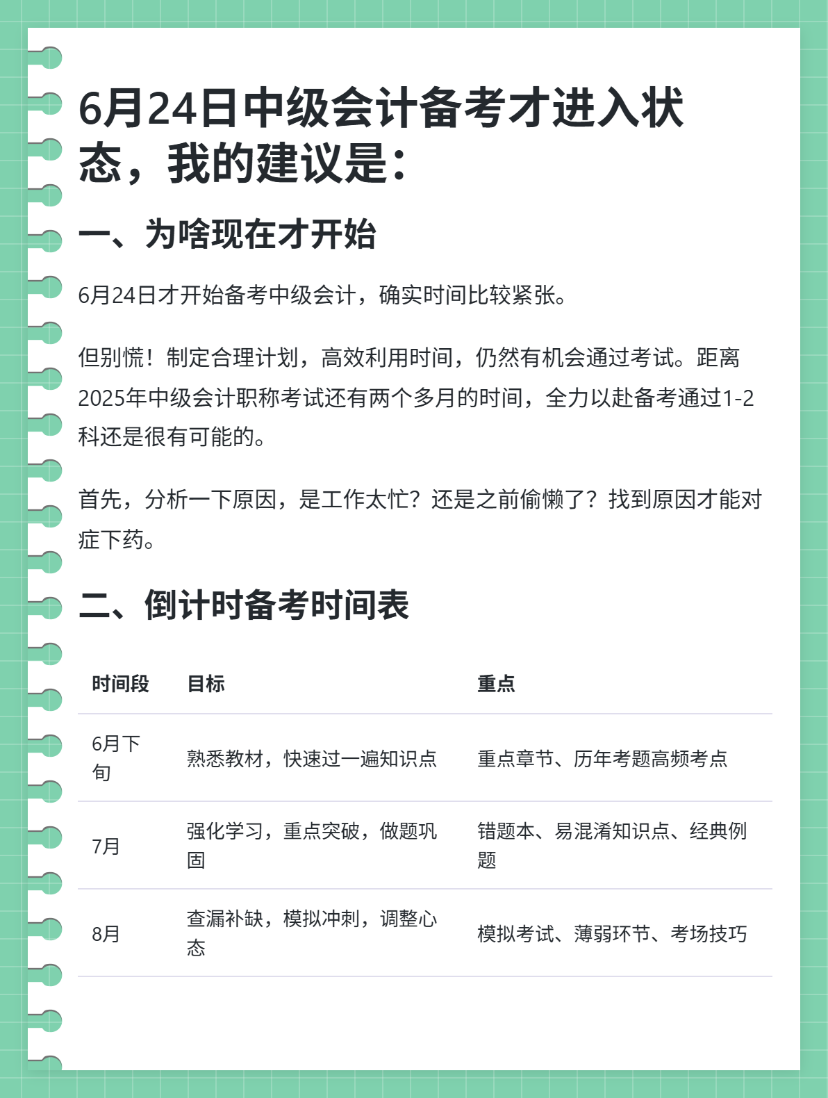 6月中級(jí)會(huì)計(jì)備考才進(jìn)入狀態(tài)，怎么辦？