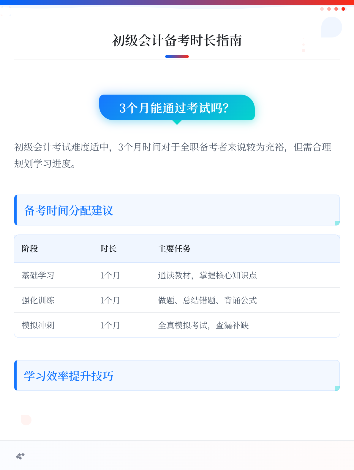 首次備考初級會計(jì)考試需要學(xué)習(xí)多長時間？3個月夠嗎？1