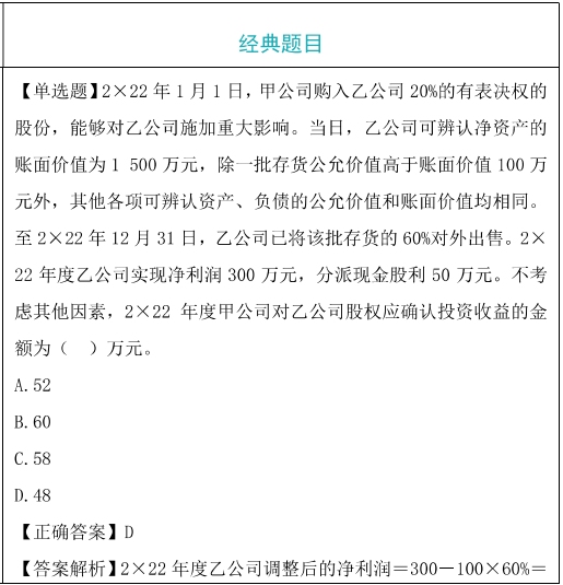 長期股權投資的權益法題目